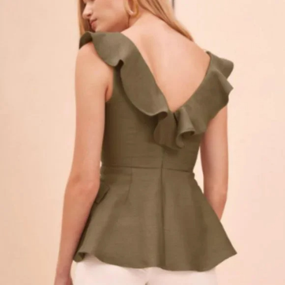 C/MEO Collective Ultirior Top Blouse Green Ruffle Double V-Neck Sleeveless XXS - Picture 4 of 11